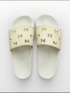 Authentic Gucci White Tiger Monogram Rubber Slide Sandals - Women's 8